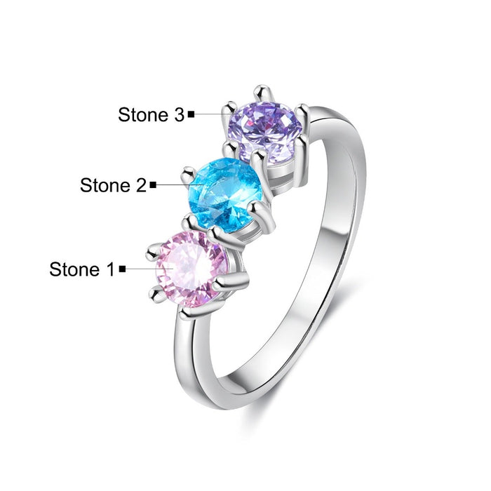 Personalized 3 Birthstone Rings For Women