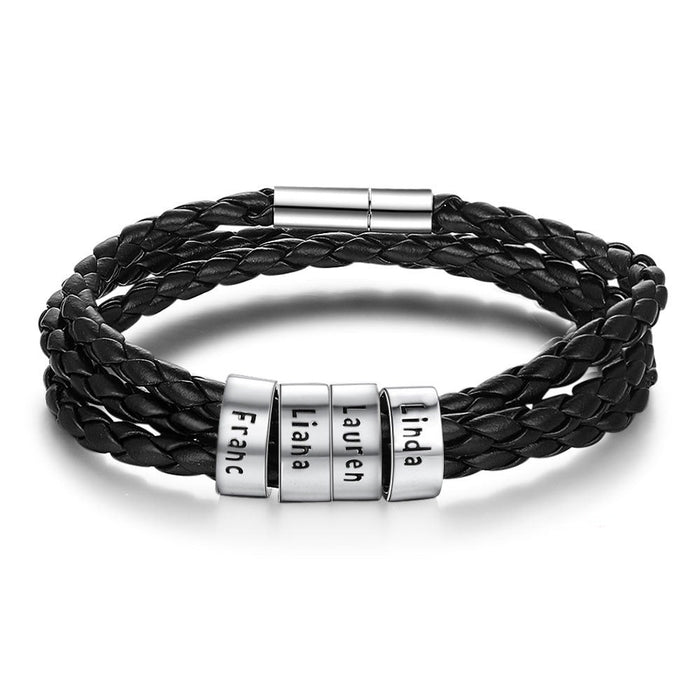 Sterling Silver Personalized Men Bracelet With 4 Names