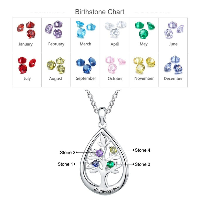 Personalized Tree of Life Necklace 4 Stones