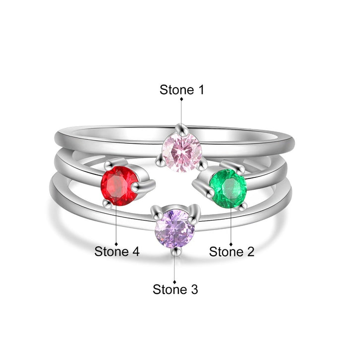 Personalized Round Inlaid 4 Birthstone Stackable Ring For Women