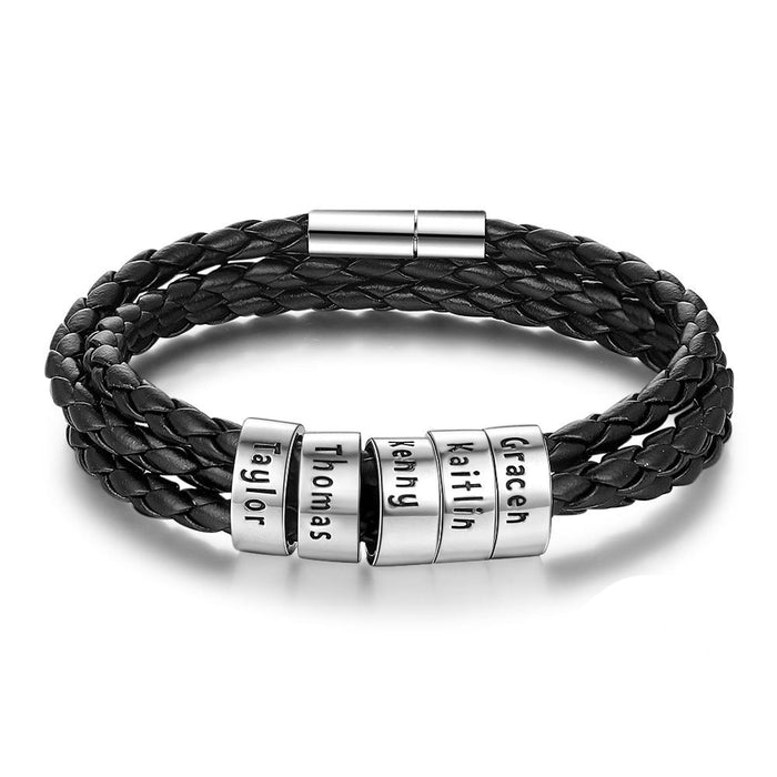 Sterling Silver Personalized Men Bracelet With 5 Names