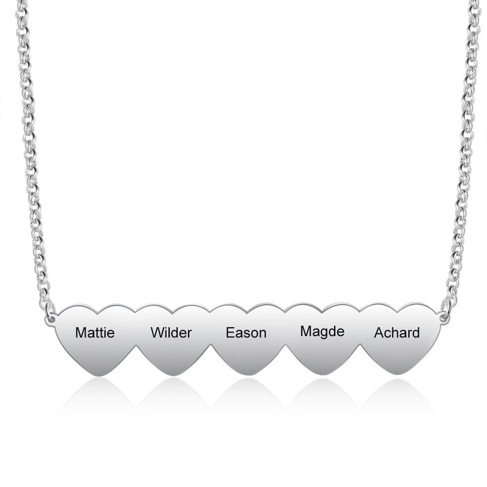 Personalized Engraved 5 Names Heart Pendant
