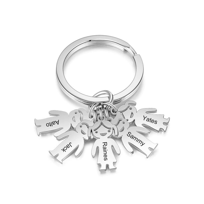 Customized 5 Names Stainless Steel Children Charm Keychain