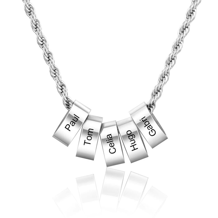 Personalized Engraving 5 Beads Name Charm Necklace for Men