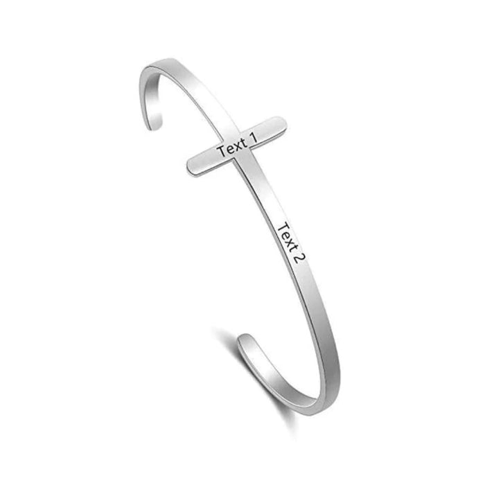Customized Engrave Stainless Steel Cross Cuff Bracelet For Women
