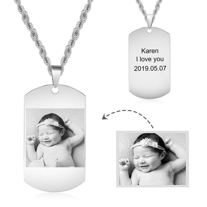 Personalized 1 Photo 1 Name 1 Date  Necklace