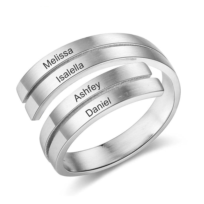 Personalized 4 Names Adjustable Wrap Ring