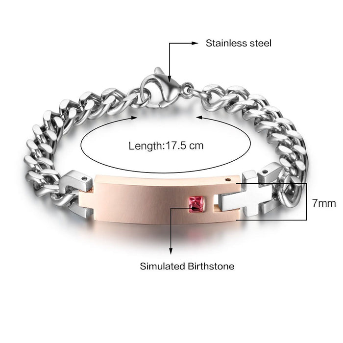 Personalized Birthstone Engrave Name Couple Bracelet