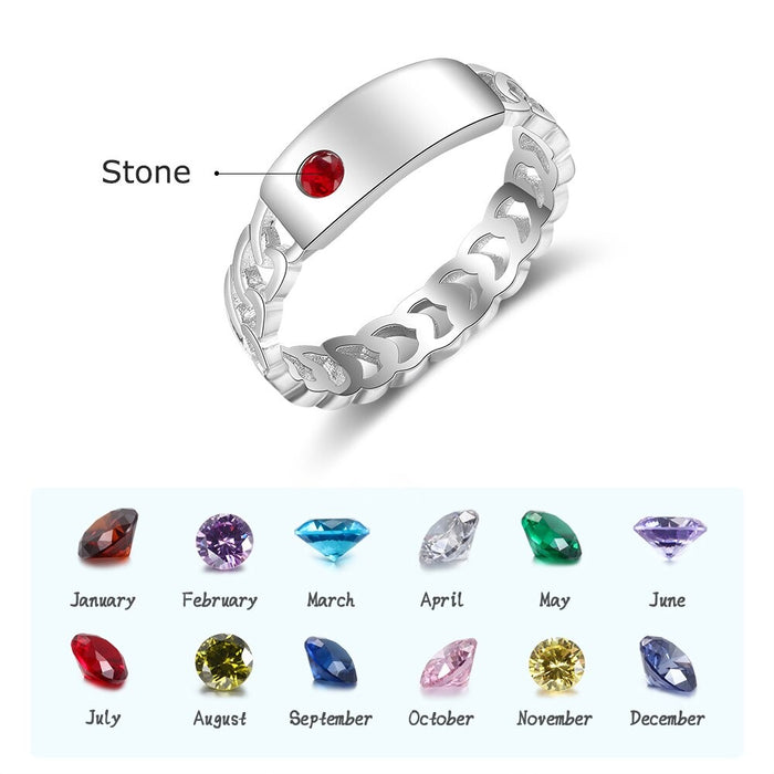 Personalized Birthstone Silver Color Ring For Women