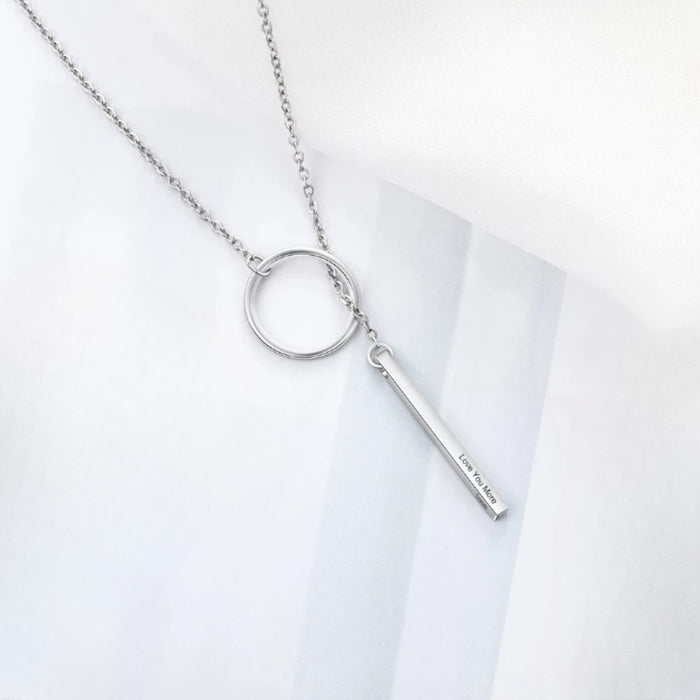 Personalized 4 Sides Engrave Vertical Bar Necklace