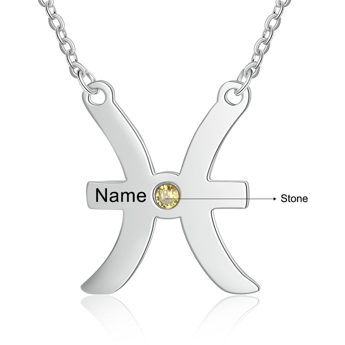 Personalized 1 Name 1 Stone Horoscope Necklace