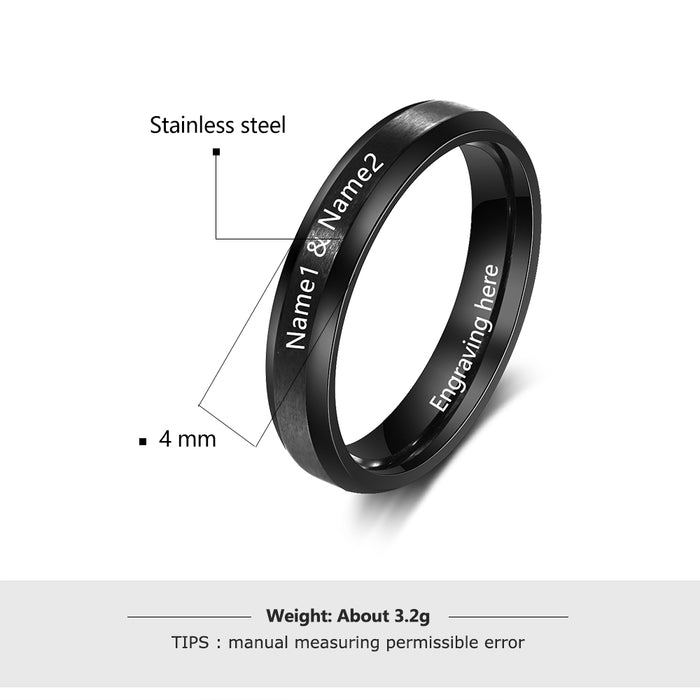 Personalized Black Color Stainless Steel Couple Rings