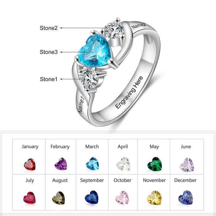 Personalized Birthstone Rings for Women Customized Engraving Promise Wedding Engagement Ring Gifts for Mother/ Mom
