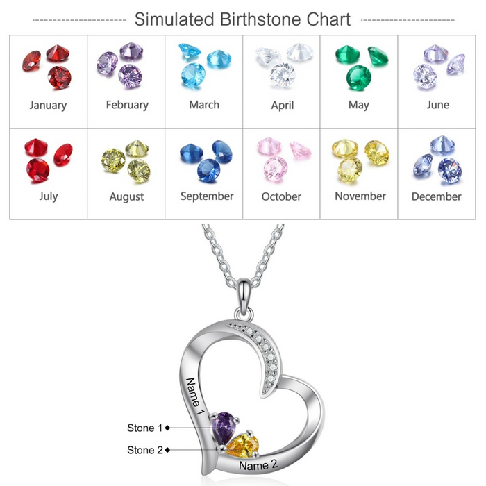 2 Names And 2 Stones Engraving Heart-Shaped Pendant
