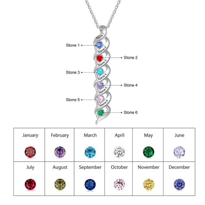 Personalized 6 Stones Twisted Pendant