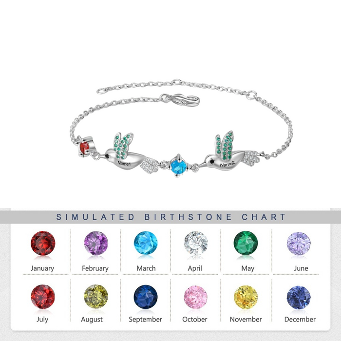 Personalized Hummingbird With 2 Birthstones Bracelets For Women