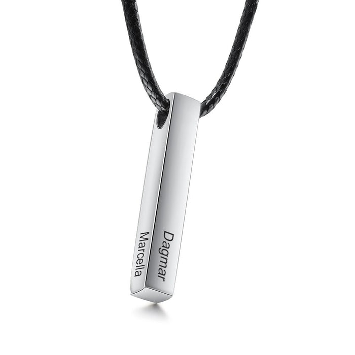 Personalized Steel Vertical Bar 4 Names Necklace