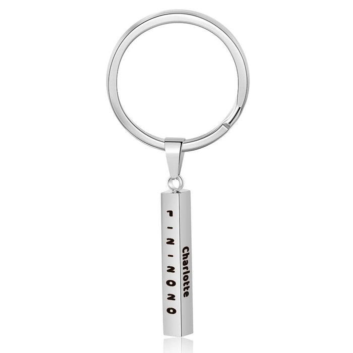 Personalized 4 Sides Engraving Vertical Bar Keychain