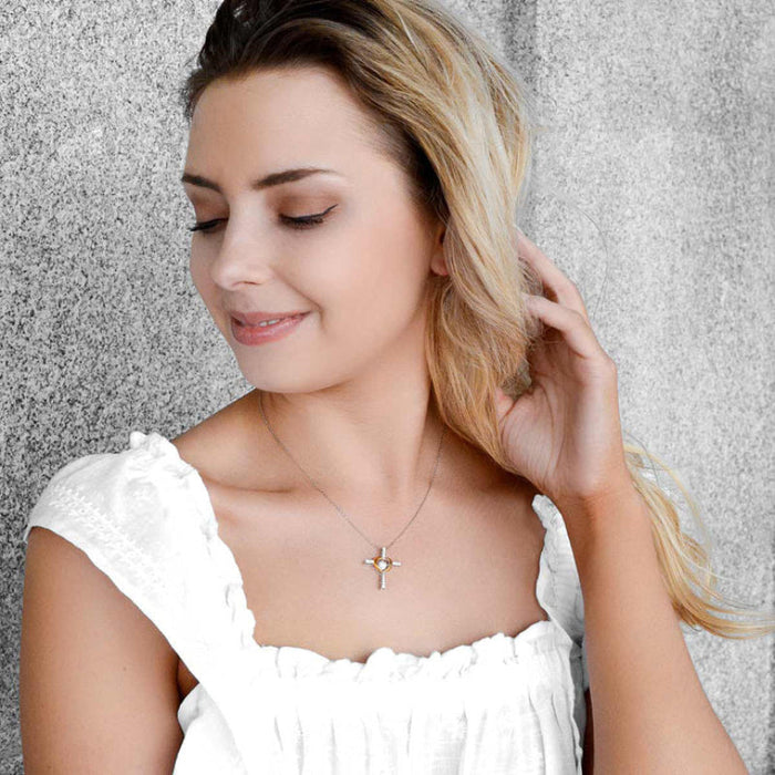 Necklace With Two Tone Embrace Cross