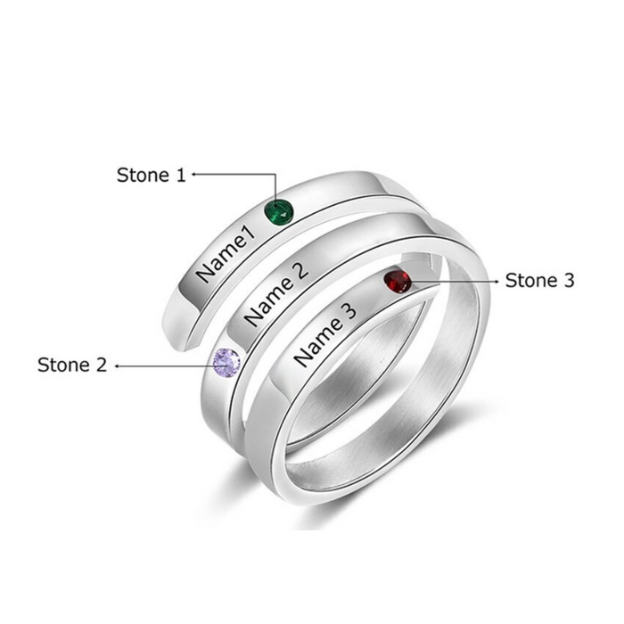 Personalized 3 Names And Birthstones Wrap Ring For Women