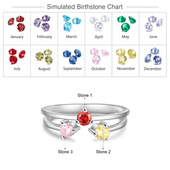 Personalized Round Inlaid 3 Birthstone Stackable Ring For Women
