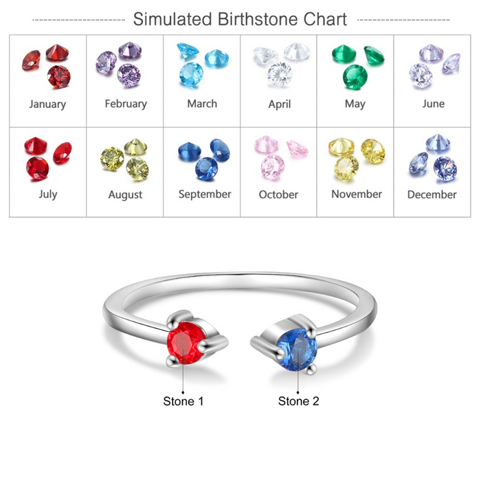 Personalized Round Inlaid 2 Birthstone Stackable Ring For Women