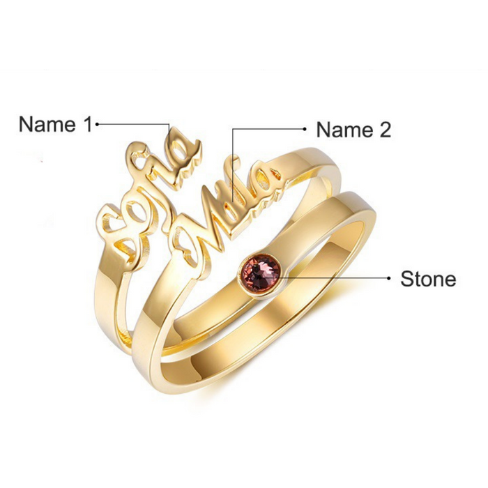 Sterling Silver Personalized 2 Names And Birthstone Ring For Women