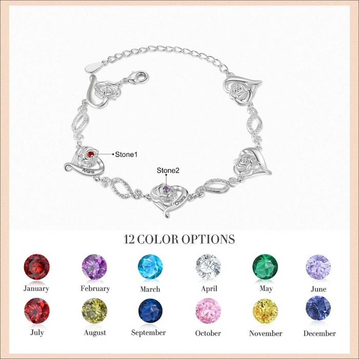 Personalized Cordate Chain Bracelets With 2 Birthstones