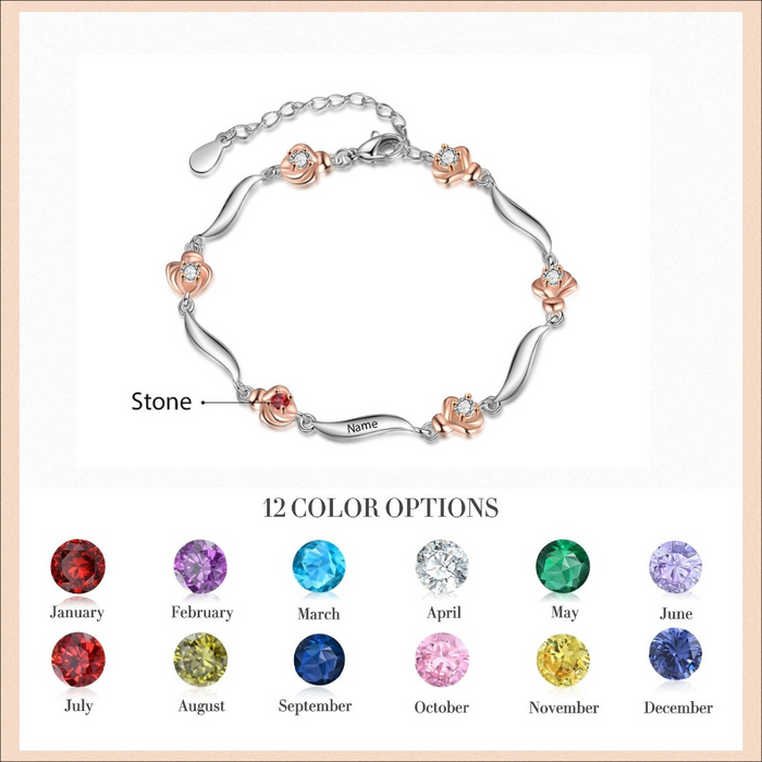 Customized 1 Birthstone Rose Flower Bracelet For Women