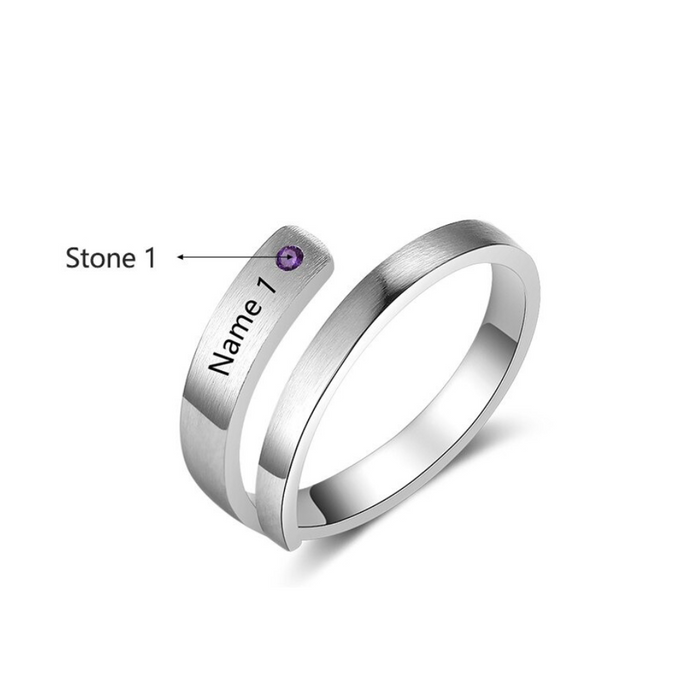 Personalized 1 Name And Birthstone Wrap Rings For Women