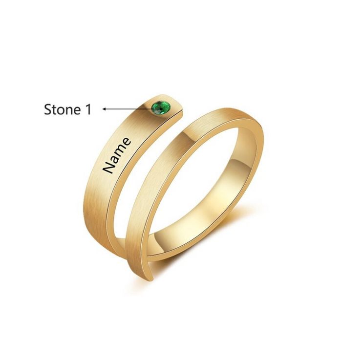 Personalized 1 Name And Birthstone Wrap Rings For Women