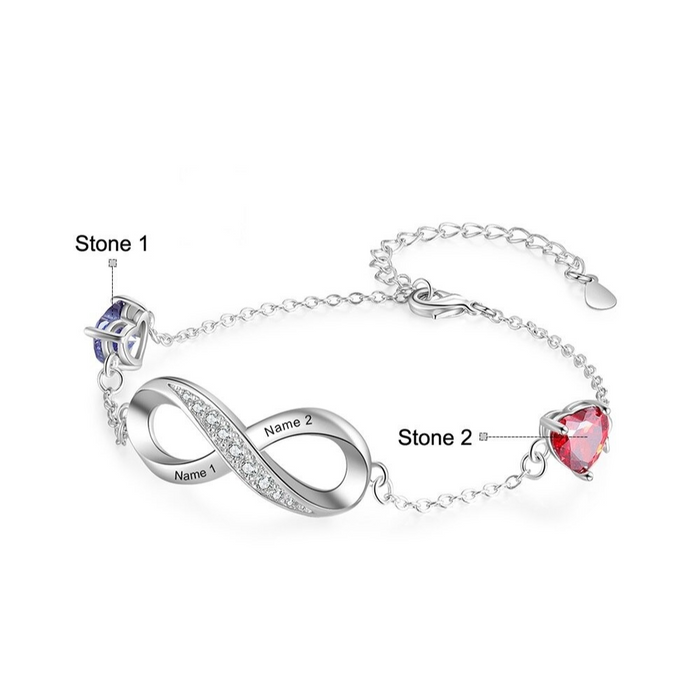 Engraved Name Infinity Bracelet With 2 Cordate Birthstone