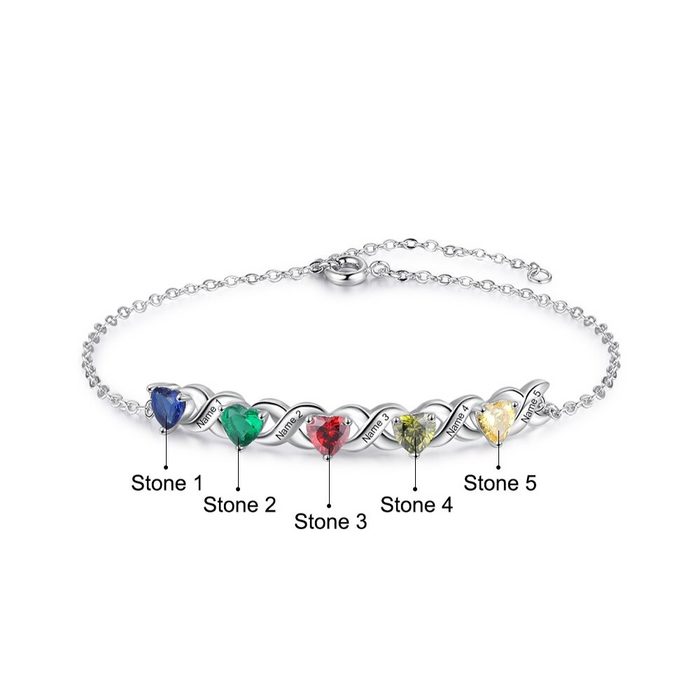 Personalized Inlaid 5 Cordate Birthstone Bracelets For Women