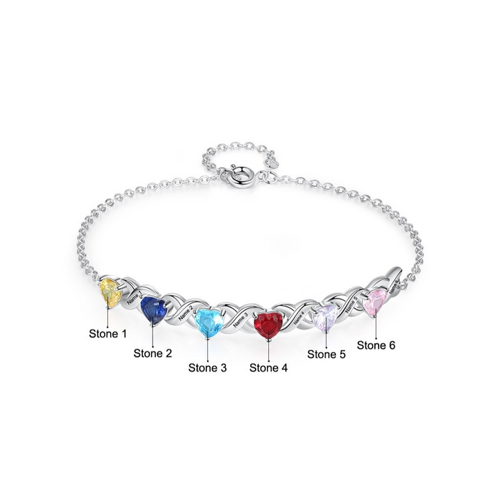 Personalized Inlaid 6 Cordate Birthstone Bracelets For Women