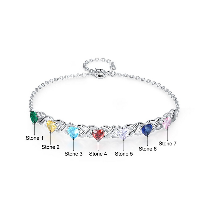 Personalized Inlaid 7 Cordate Birthstone Bracelets For Women