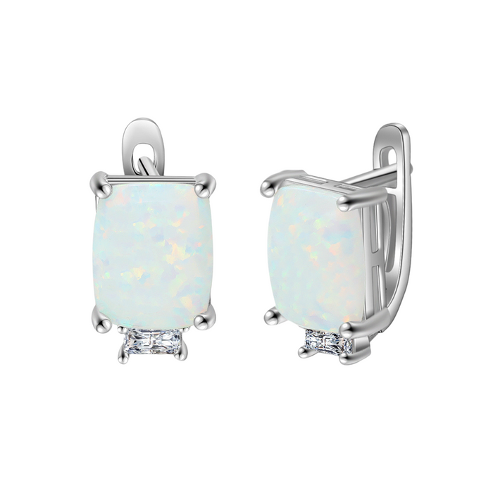 Rectangle Opal Hoop Earrings For Women