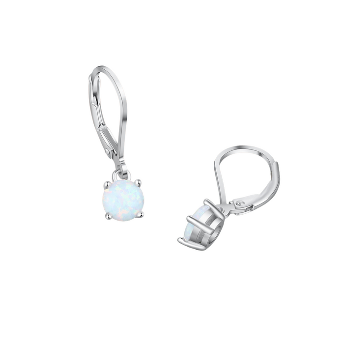 Silver Color White Opal Hoop Earrings For Women