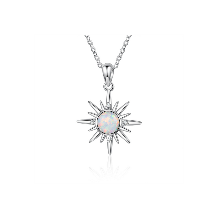 White Opal Sun Pendant Necklace
