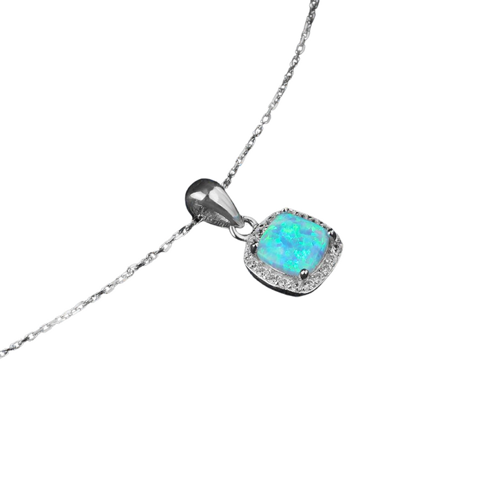 Square White Blue Opal Stone Necklace