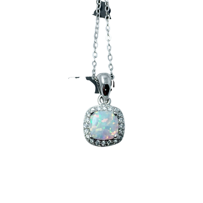 Square White Blue Opal Stone Necklace