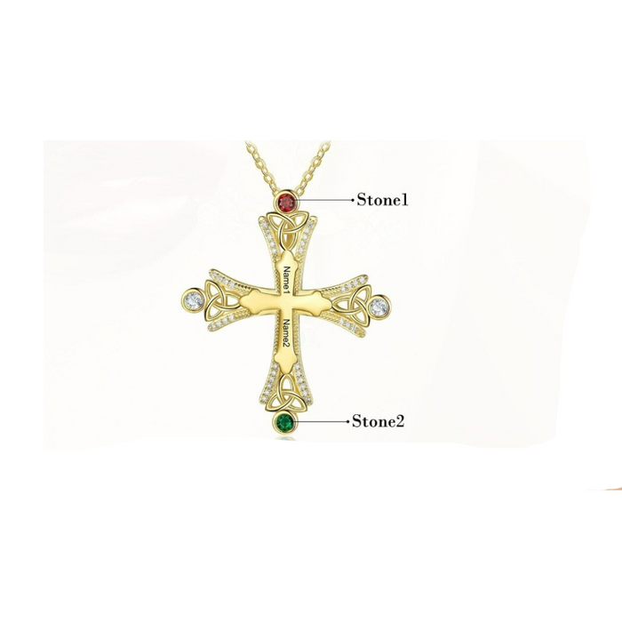 Personalized 2 Stones Cross Pendant