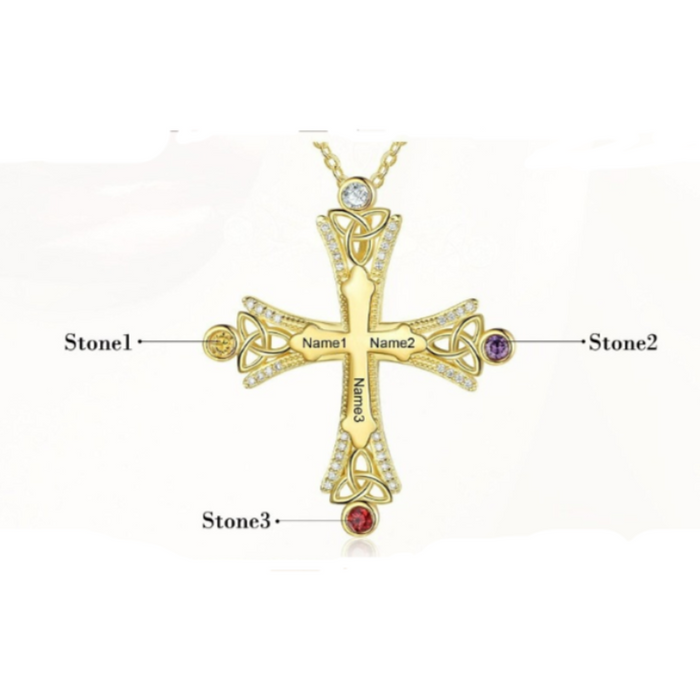 Personalized 3 Stones Cross Pendant