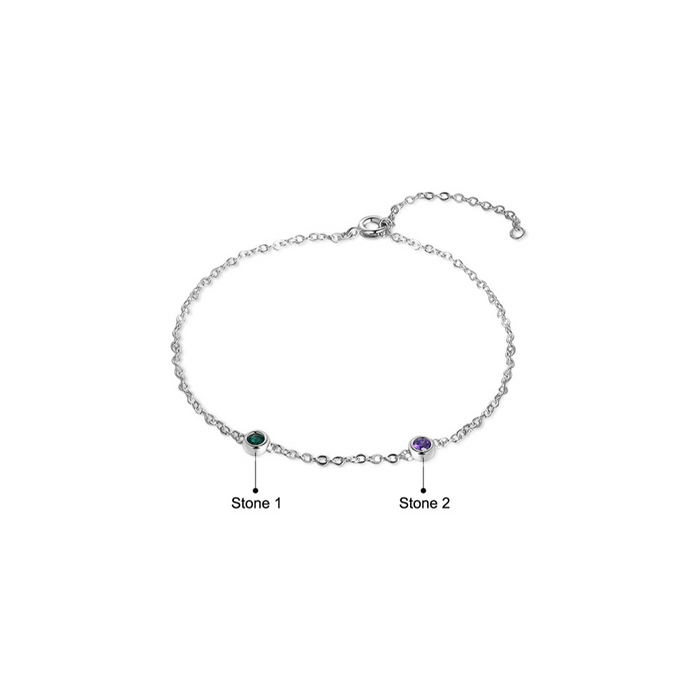 Customized 2 Birthstones Chain Bracelet For Women