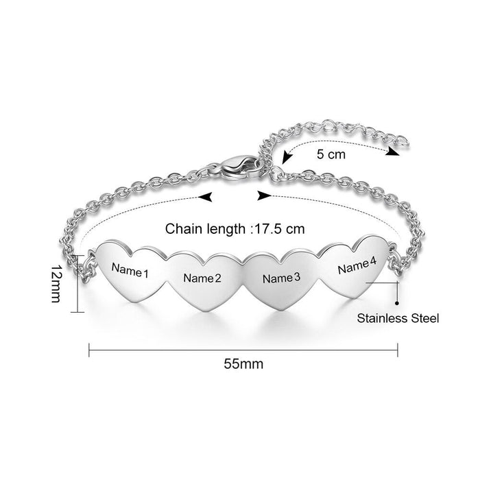 Customized 3 Cordate Charm Bracelets For Women