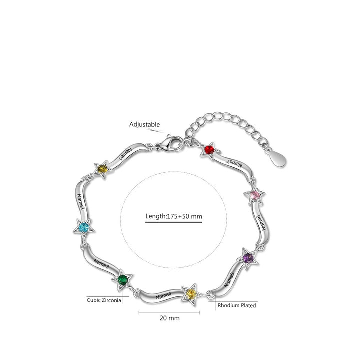 Personalized Inlaid 3 Birthstone Star Bracelets for Women