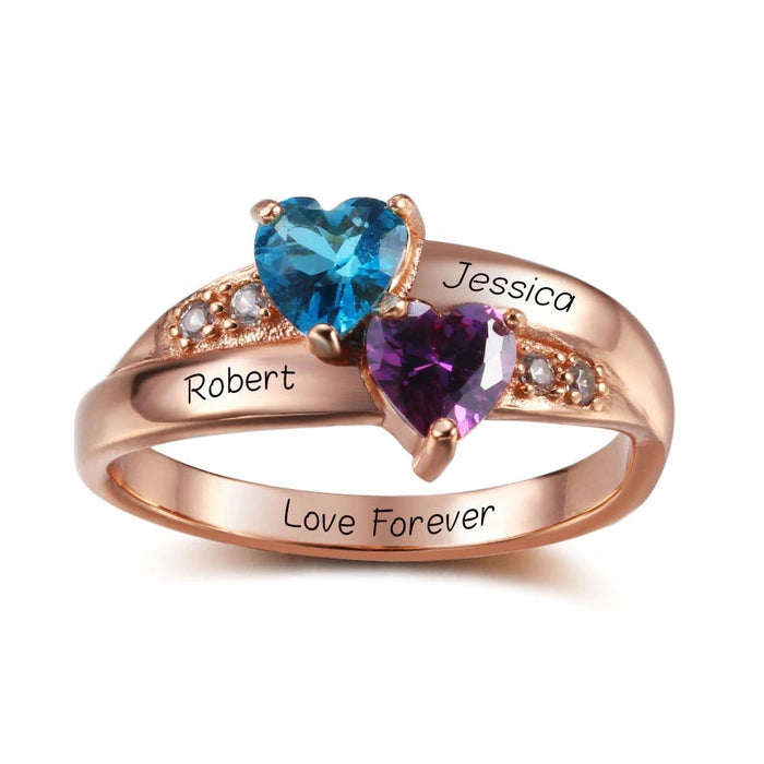 Rose Gold Plated Double Birthstone Ring For Women