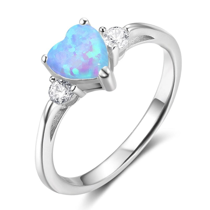 Classic Blue Heart Opal Rings For Women