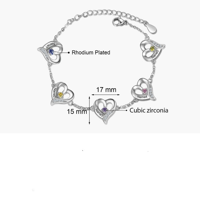 Personalized Cordate Charm Bracelets With 3 Birthstone
