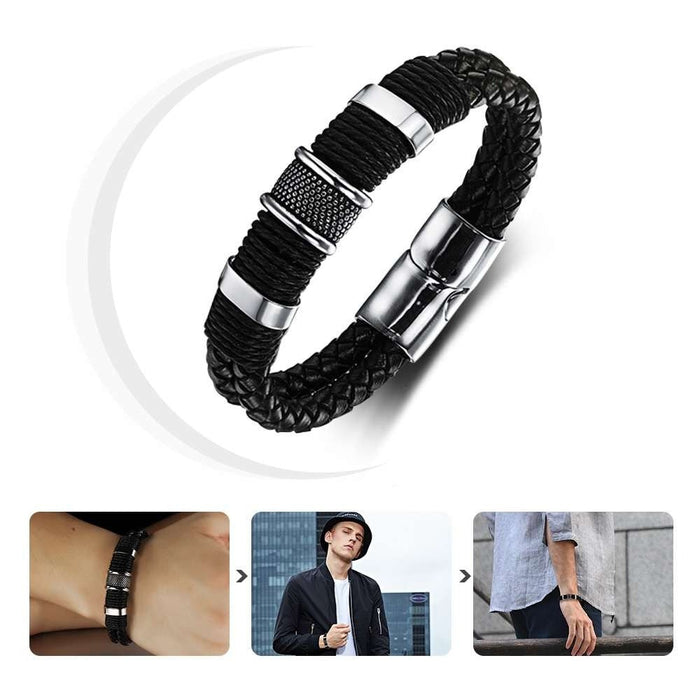 Classic Wide Weave Wristband Leather Bracelet