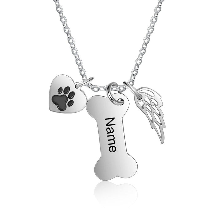 Wing And Dog Bone Personalized Necklace